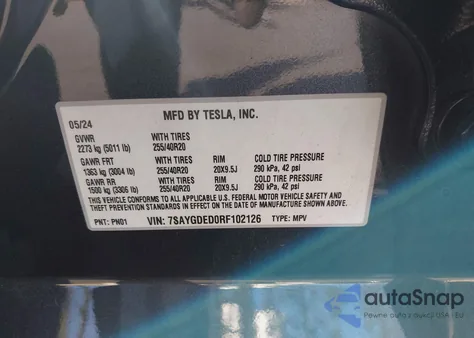 2024 Tesla Model Y Long Range Dual Motor All-Wheel Drive/Rwd из США, поврежденный, VIN 7SAYGDED0RF102126
